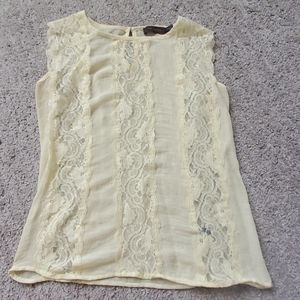 The Limited XS sheer pale yellow blouse with lace